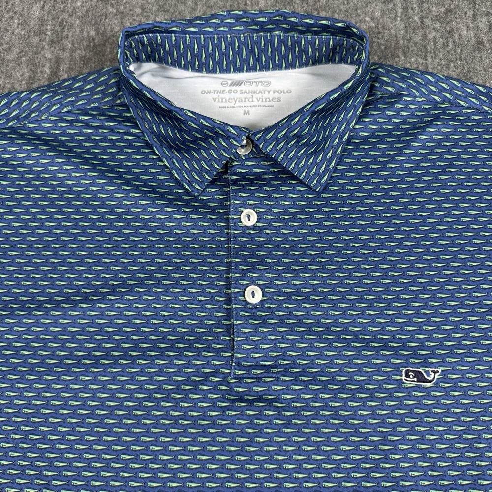 Vineyard Vines Mens M On The Go Sankaty Golf Polo Fish Print Performance Shirt